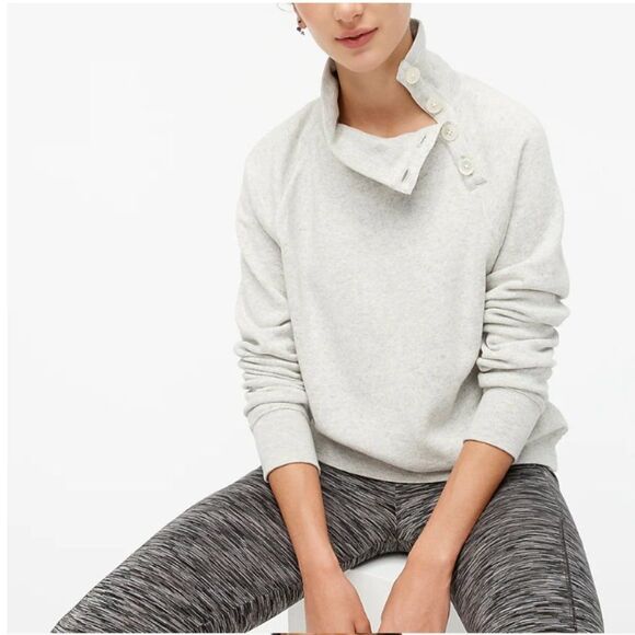 J Crew Factory Mock Neck Wide Button Collar Fleece Sweatshirt Sweater Top Sz XS - Picture 1 of 13